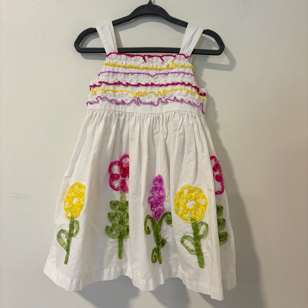 Blueberi Boulevard Girls 2T White Floral Easter Dress 3D Flowers Cotton Spring